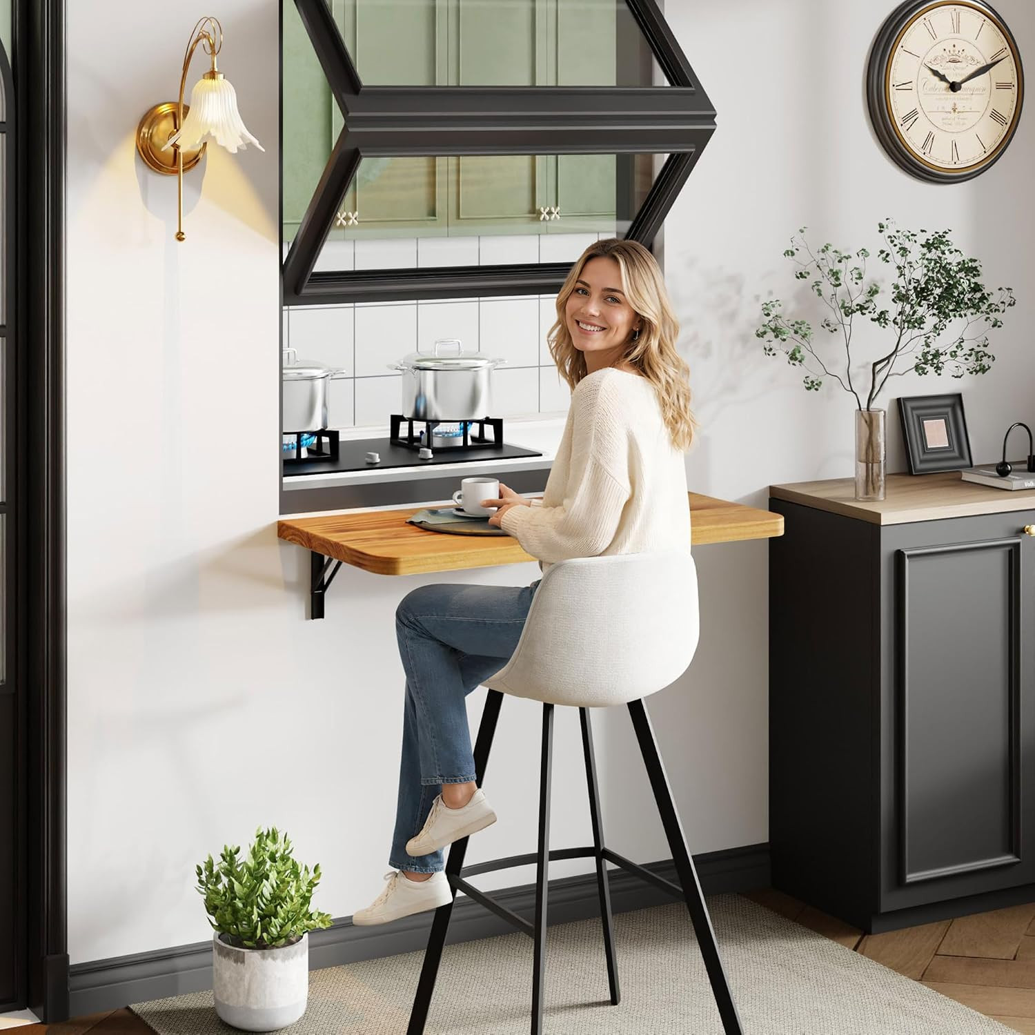 24" X 14" Floating Wall Desk, Fold down Wall Table - 100 Lbs Heavy Duty Solid Pi