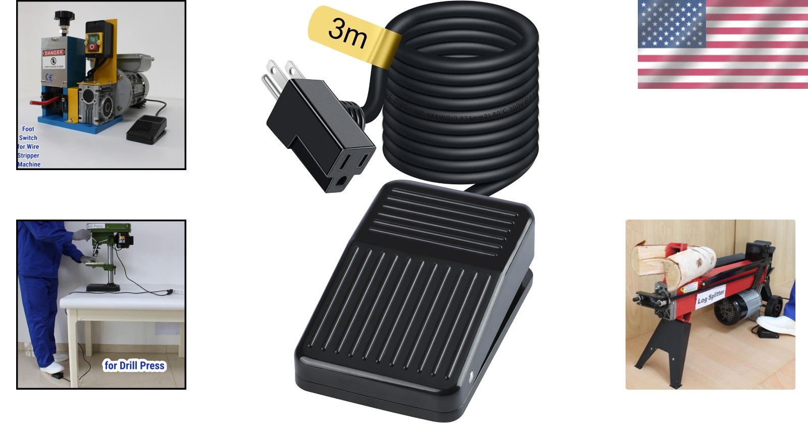 10ft -Listed Momentary Foot Switch - Hands-Free Control for Power Tools