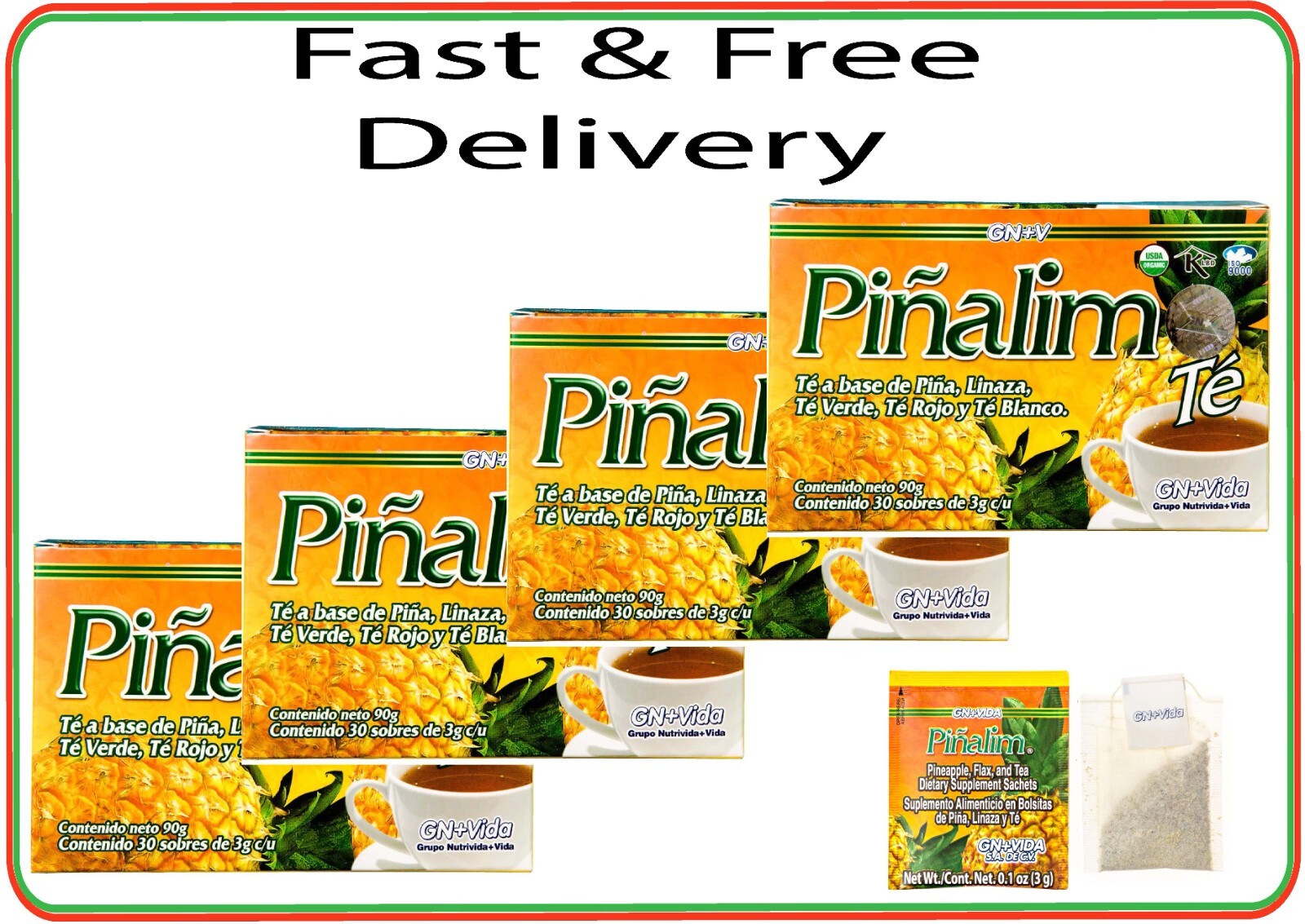 4 Pack Te Pinalim GN+Vida Tea Piñalim Pineapple Exp 2026 Up