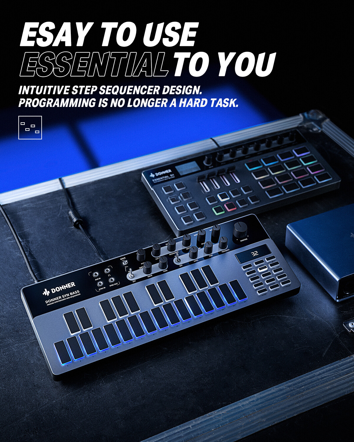 Analog Bass Synthesizer Sequencer, Donner Essential B1 with Intuitive Interface