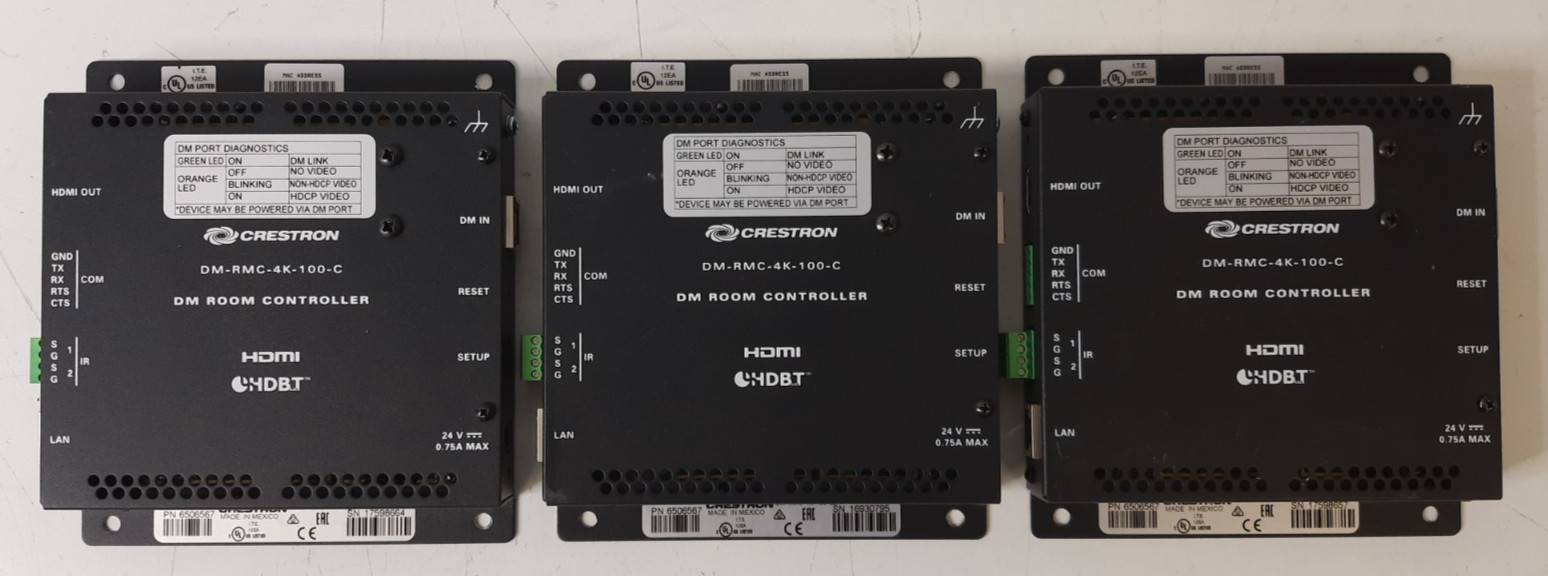 (3x) Crestron DM-RMC-4K-100-C Room Controller - Power Tested - No AC Adapters