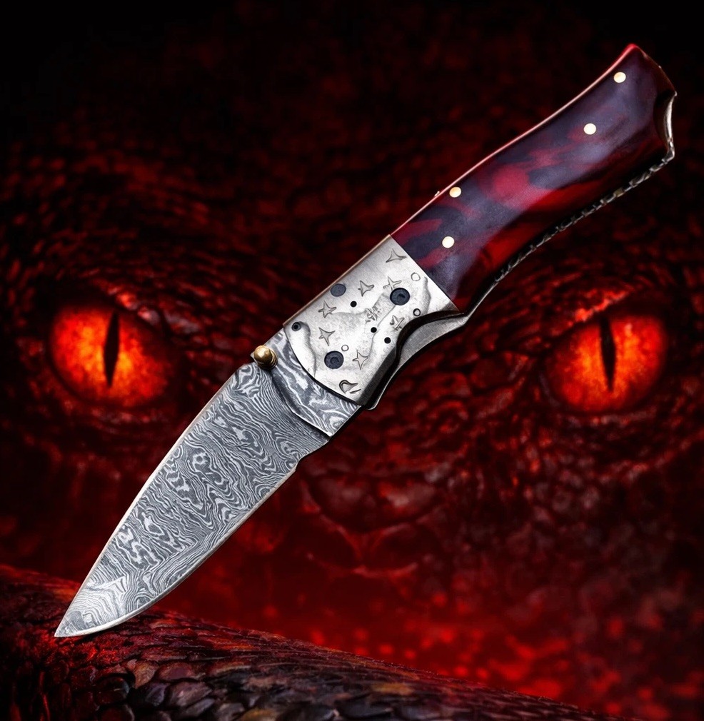 Custom Made Damascus Folding Blade Pocket Gift Knife Hunting Skinner With Sheath