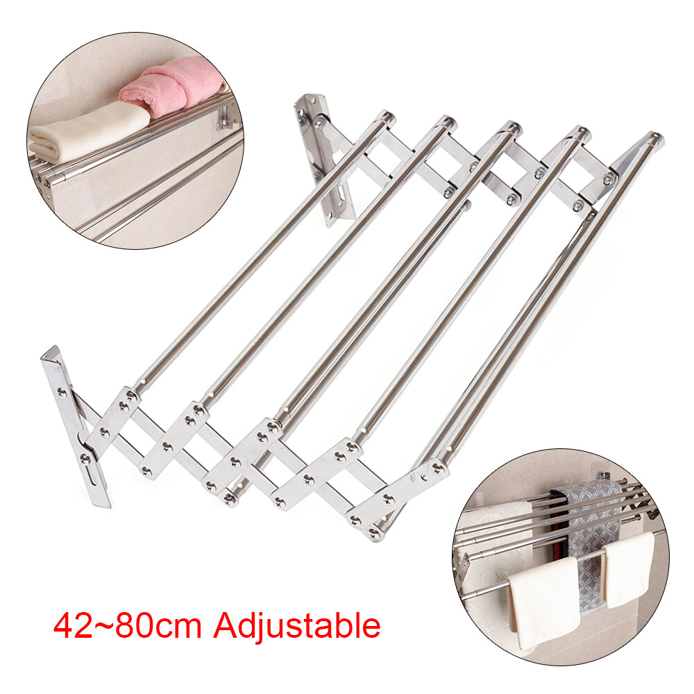 Hanger Shelf Wall-Mounted Expandable Folding Clothes Drying Towel Rack Laundry