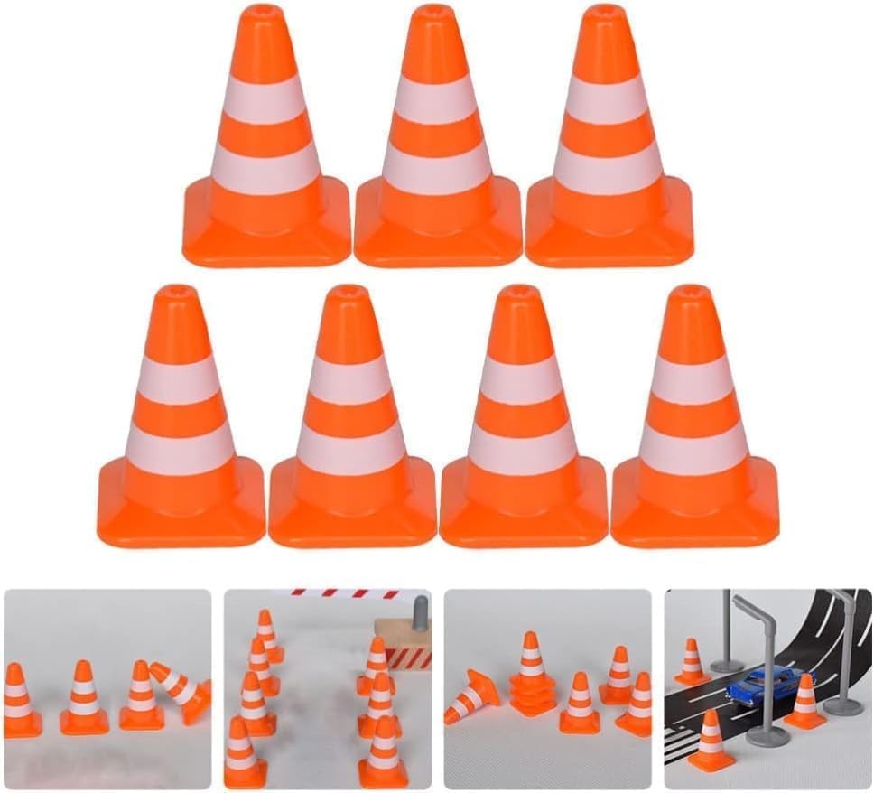 14pcs Miniature Road Cone Orange Mini Traffic Cones Plastic Sign Road Cone Roadb