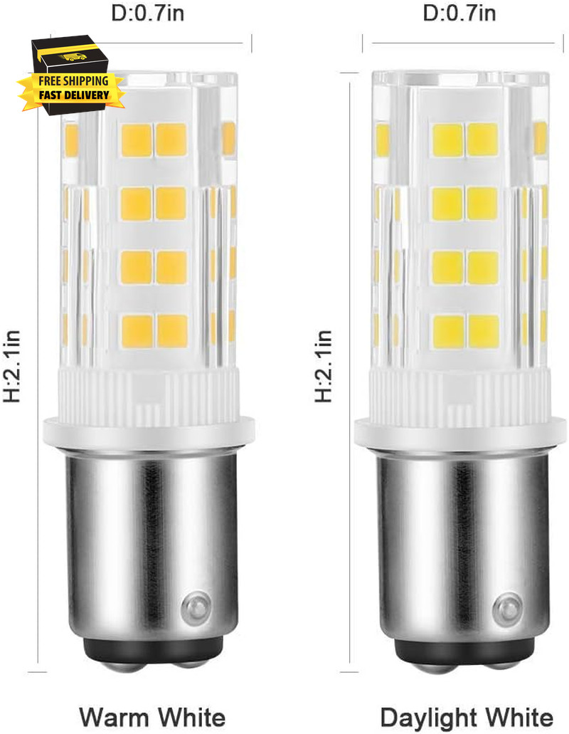 2-Pack Sewing Machine Light Bulb Double Contact BA15D Push in Bulb Daylight Whit