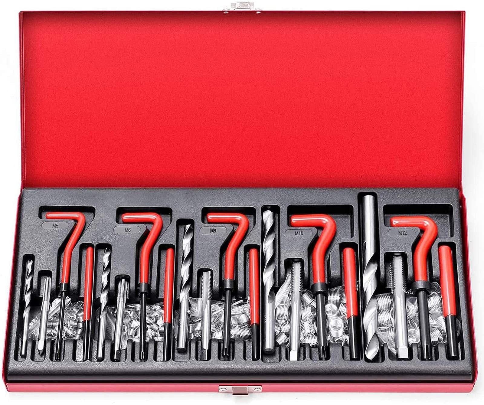 Metric Helicoil Thread Repair Kit: 131-Piece Heli Coil HSS Drills Inserts Taps &
