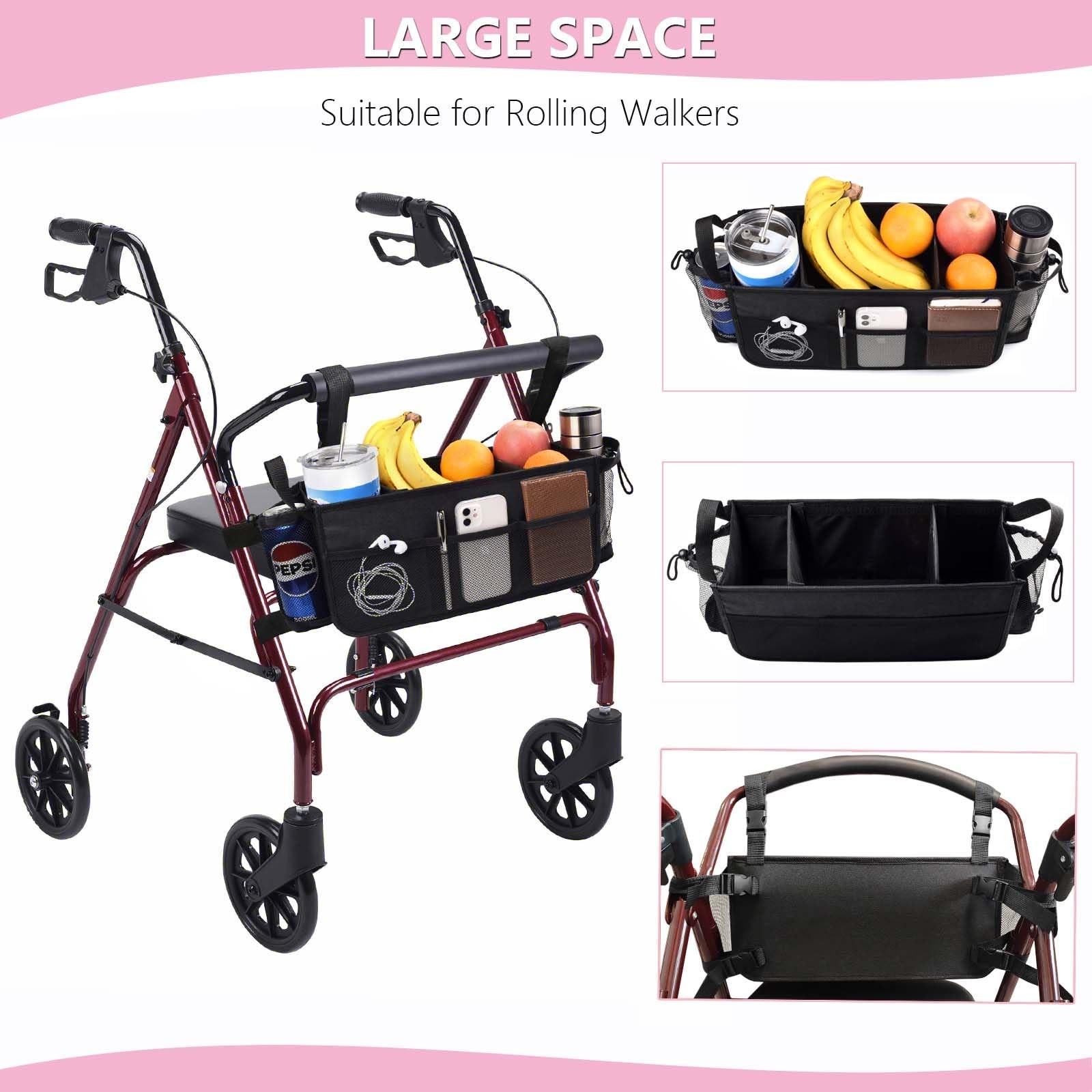 Upgraded Rollator Basket Foldable Rollator Walker Storage Bag with Cup Holder...