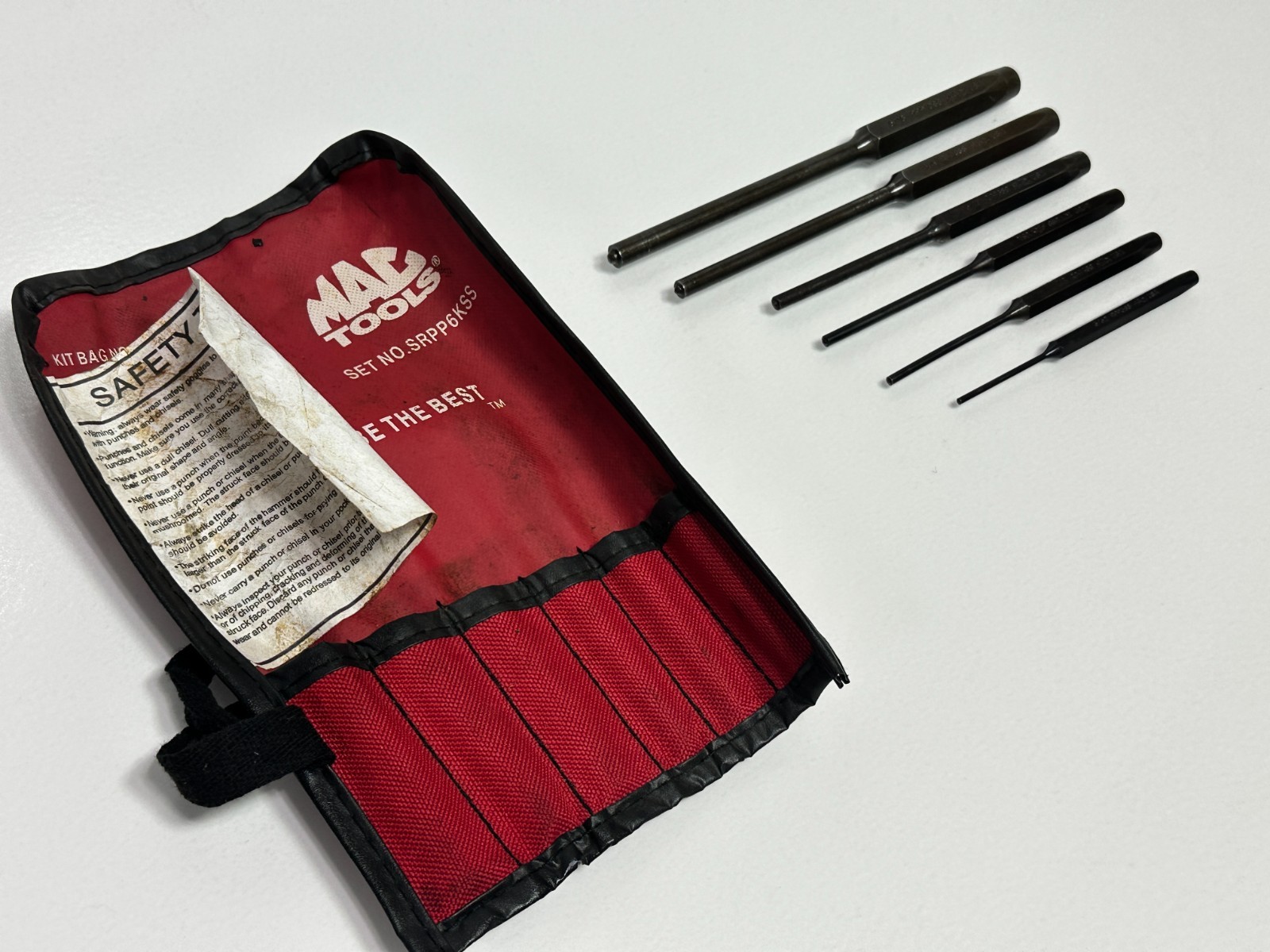 MAC Tools USA SRPP6KSS 6pc Roll Pin Punch Set w/ Kit Bag