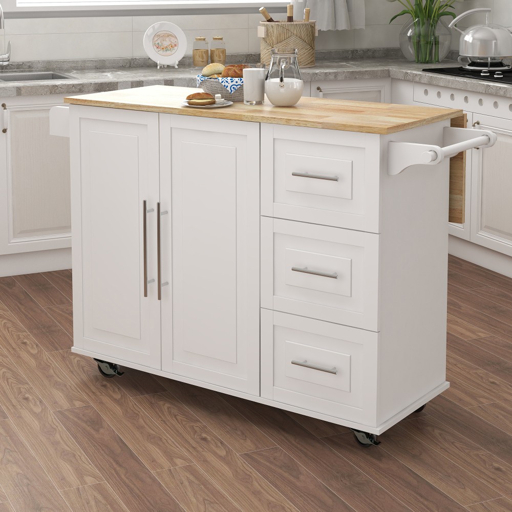 Kitchen Island W Spice Rack Towel Rack Extensible Solid Wood Table Top