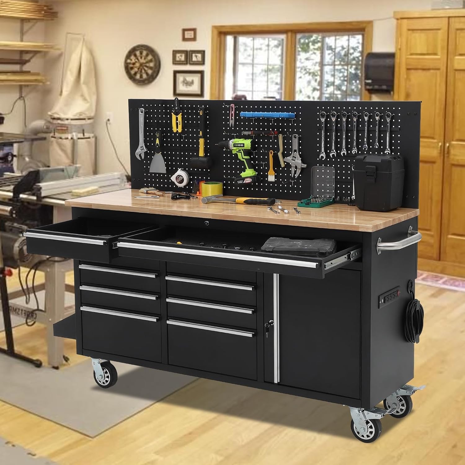 10 Drawers 61inch Rolling Tool Chest Garage Workbench Storage Tool Cabinet Strip