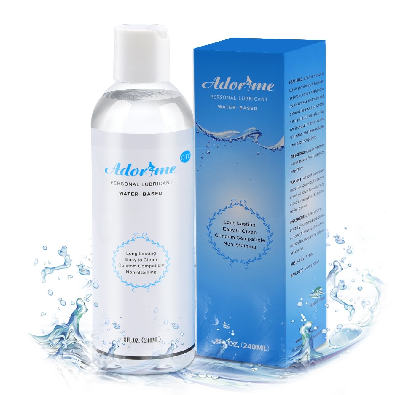 Water-Based Condom-Compatible Sex Lubricant, Adorime 8 FL Oz (Pack of 1)