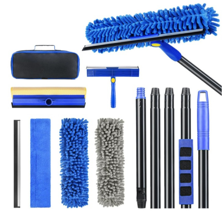 Kit Limpiacristales 4 en 1 de 79" con Palo Extensible y Cabezal Giratorio
