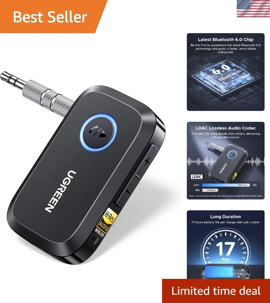 17-Hour Bluetooth Car Receiver with LDAC & Hands-Free Calling - Audio Bliss
