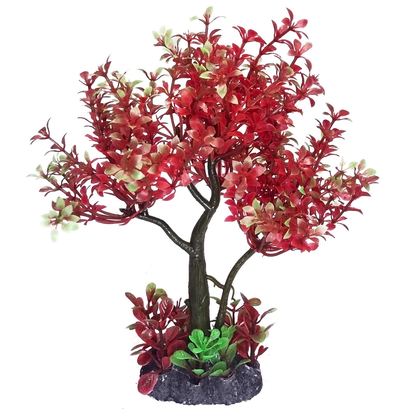 Mipukbay Aquarium Plants Tree - Red & Green Artificial Plastic Fish Tank Deco...