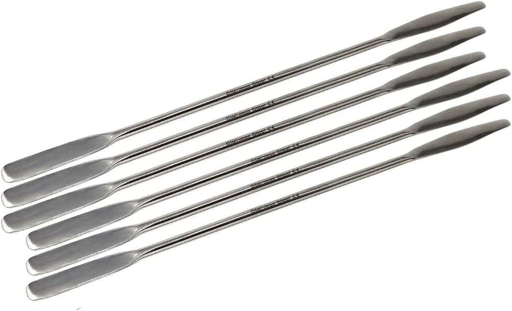 6Pcs Lab Spatulas 2-in-1 Micro Round/Tapered Arrow Stainless Streel Samplers 9"