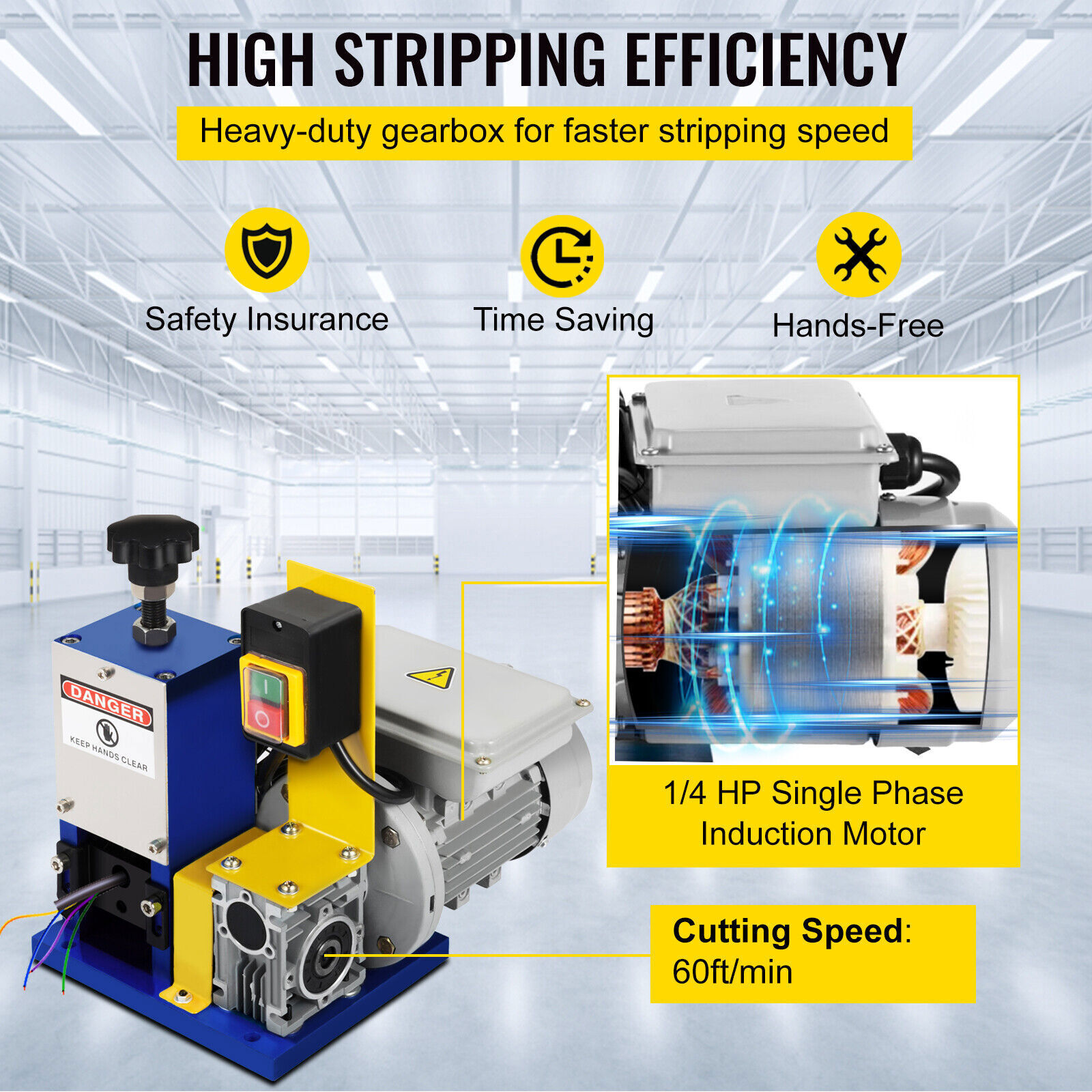 Electric Wire Stripping Machine 0.05" - 1" Copper Cable Stripper 1.5-25mm