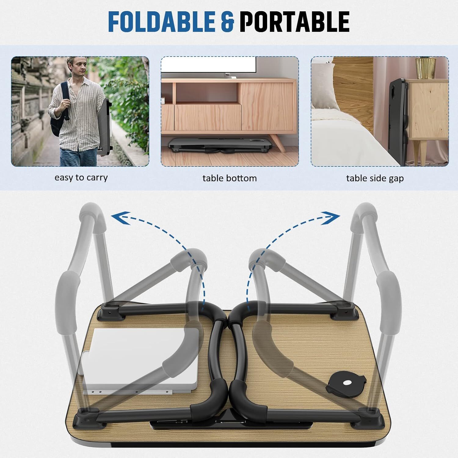 Foldable Laptop Table Lap Dining Table with Storage Drawers (Curved)