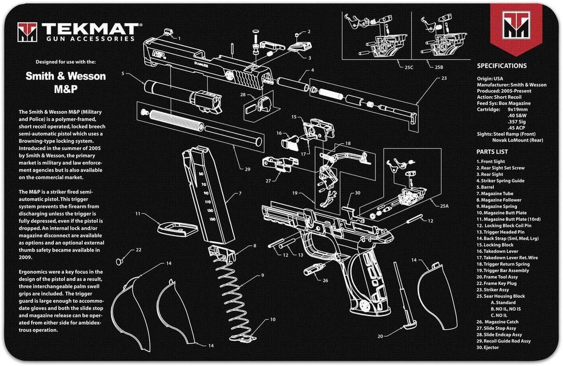 TekMat Smith & Wesson M&P 17"x11" Gun Cleaning Mat Black - TEK-R17-SW-MP