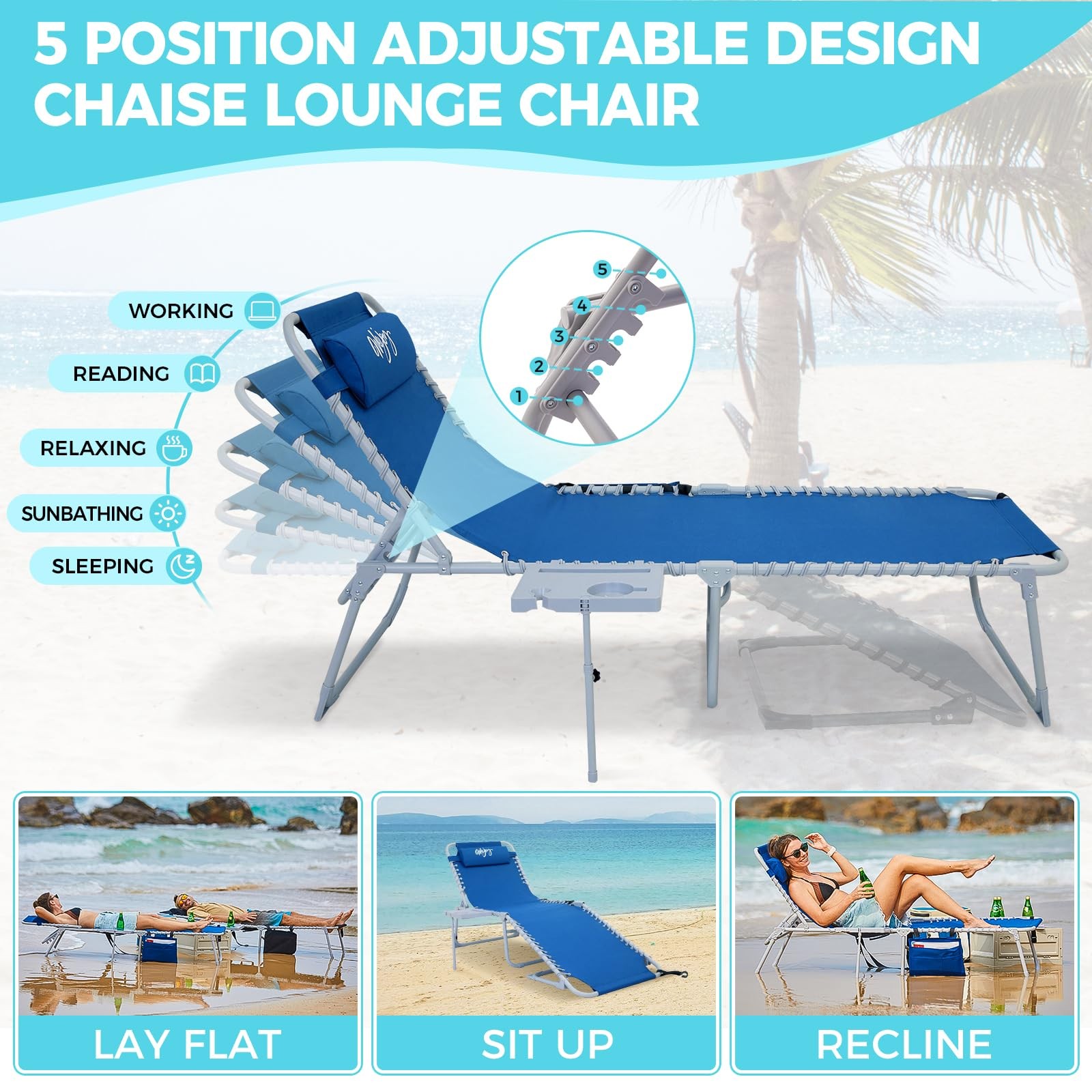 #WEJOY 2 PCS Lounge with Side Table for Outdoor 5-Position Adjustable Recline...