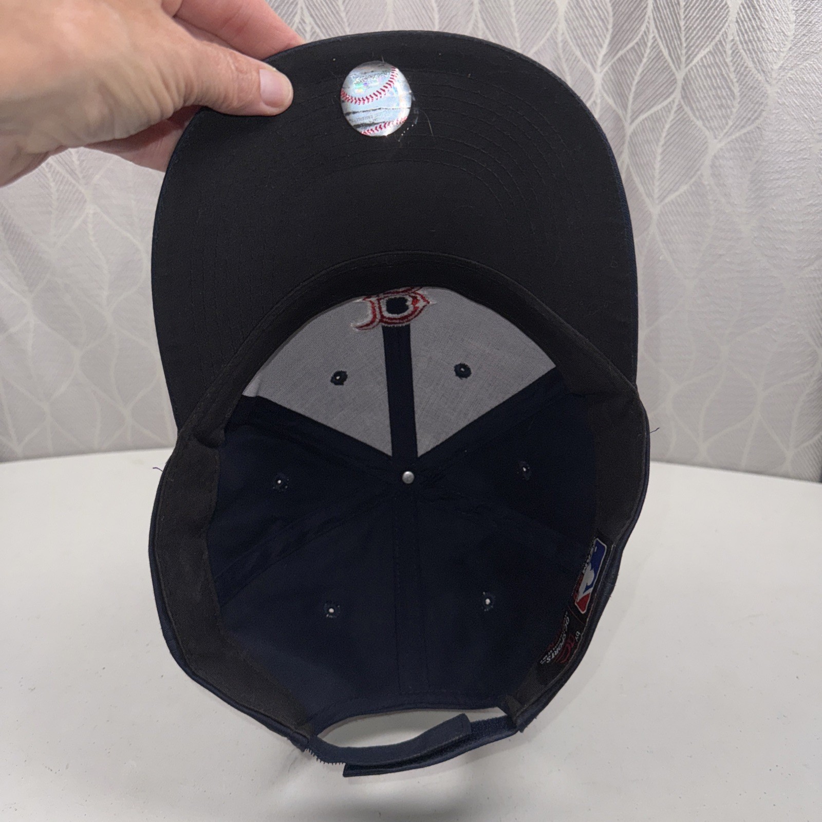 BOSTON Red Sox lite wt Navy Cotton Hat Cap w Script Red B Hook Loop MLB Team