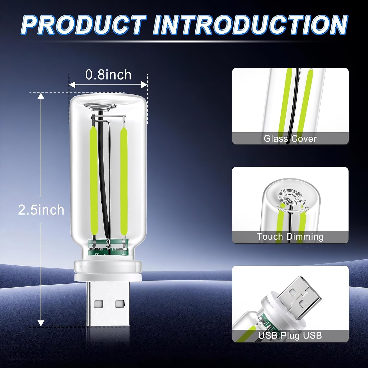 USB LED Car Interior Night Light, 2-Pack Touch Dimmable Ambient