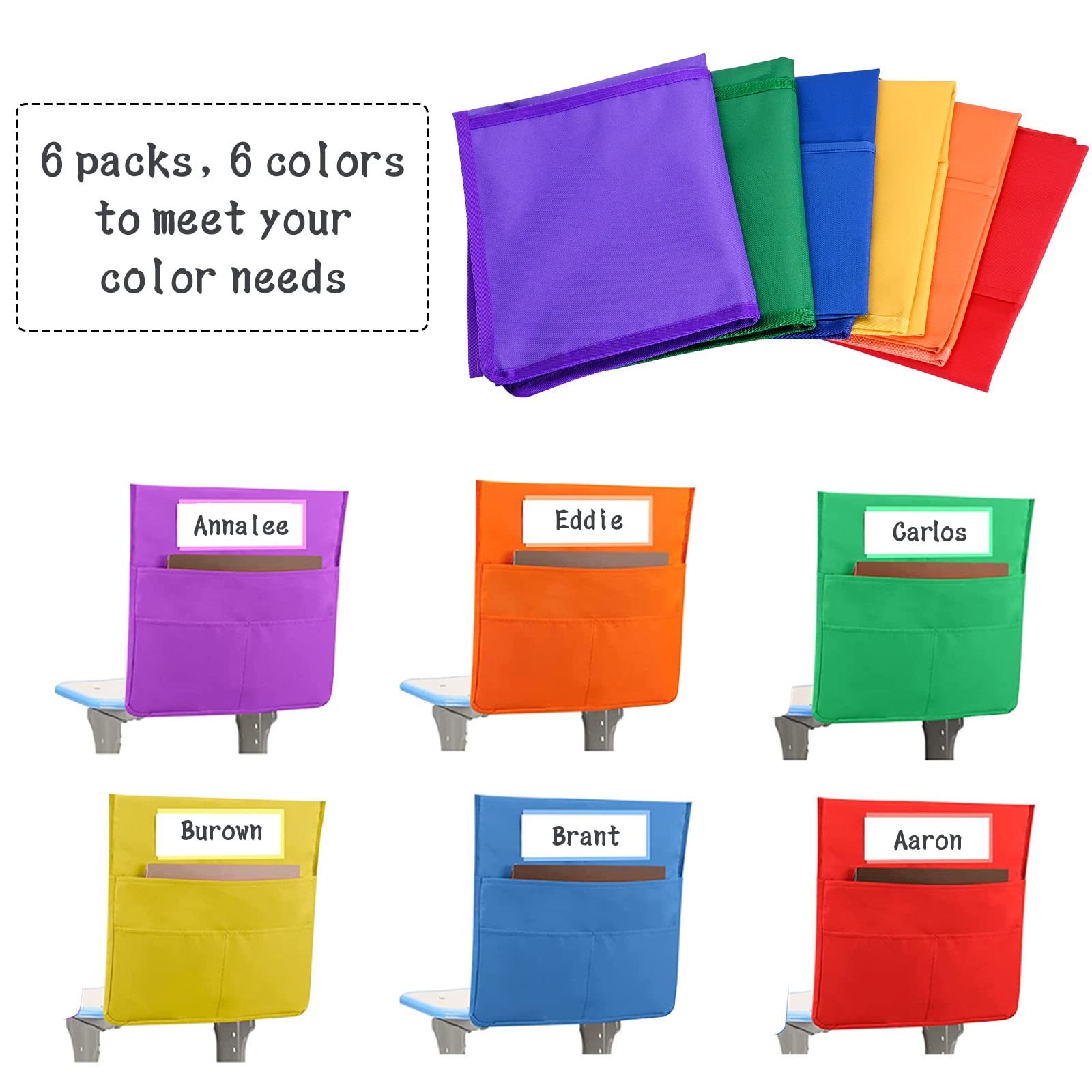 6 Pcs Chairback Pockets Chairback Buddy Pockets Chart Bright Color Seat Stora...