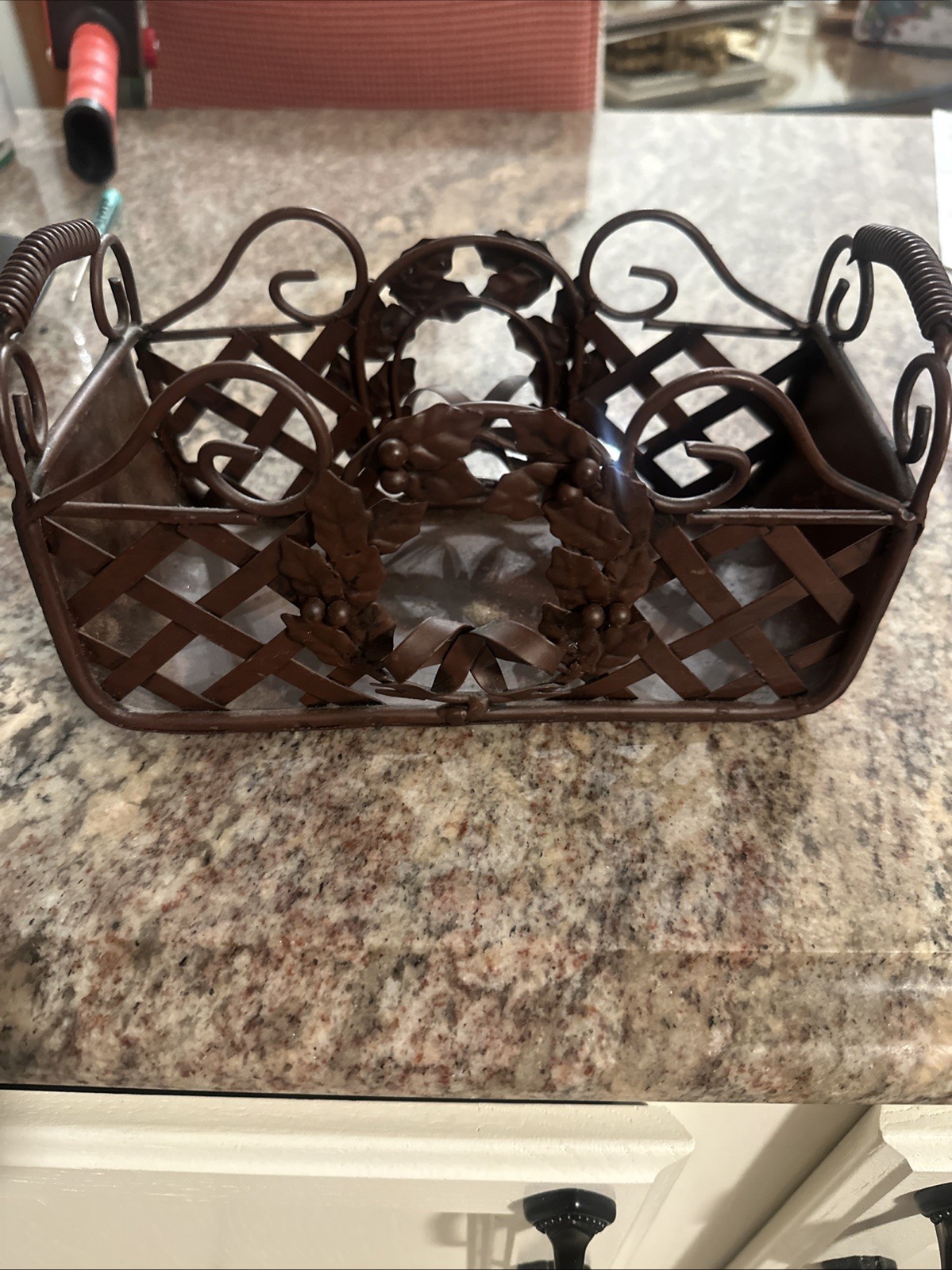 VTG Metal Basket W/ Metal Wreaths On Both Sides