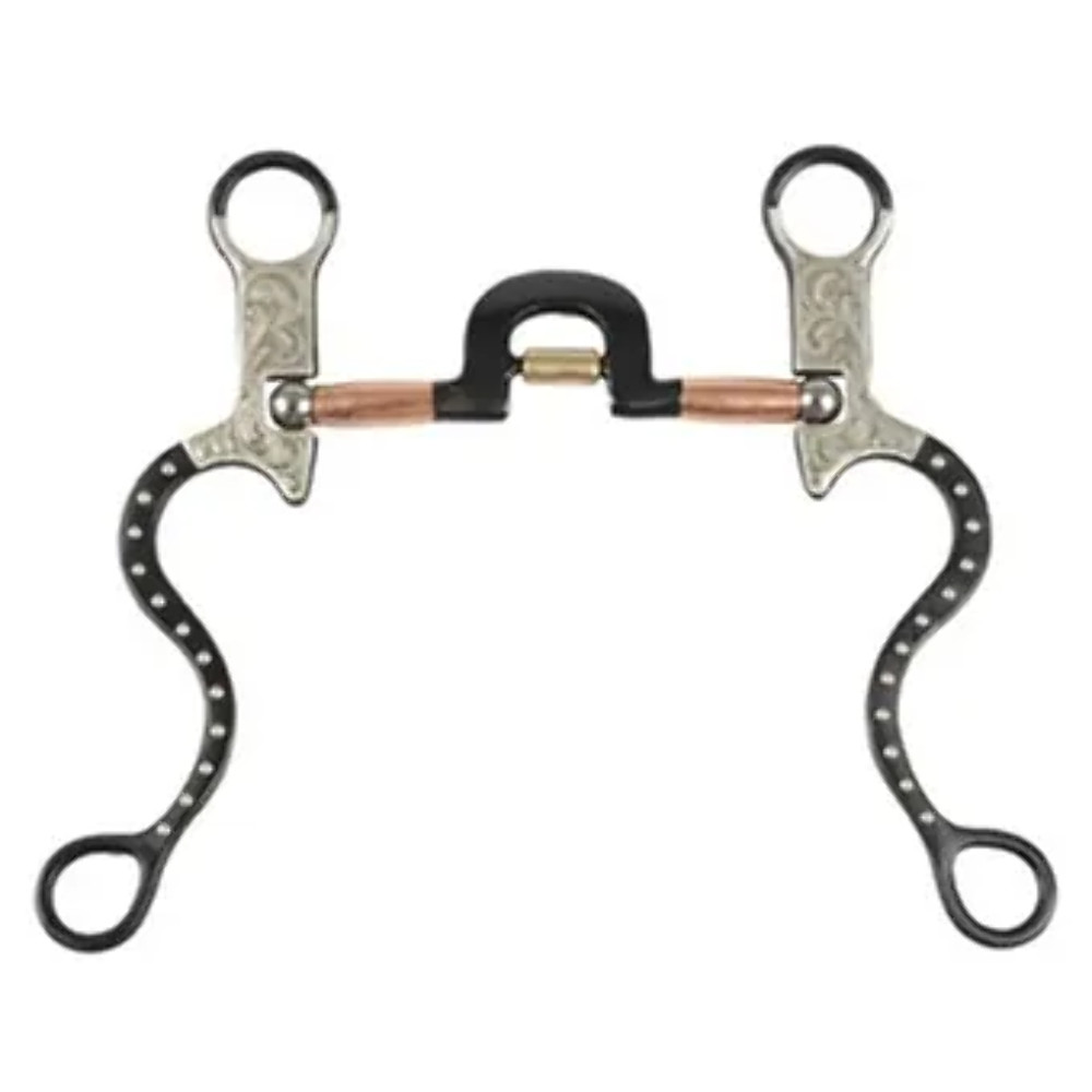 New! Black steel WESTERN SHOW SNAFFLE BIT w/ 5" Mouth 8 1/2" Cheeks Silver trim