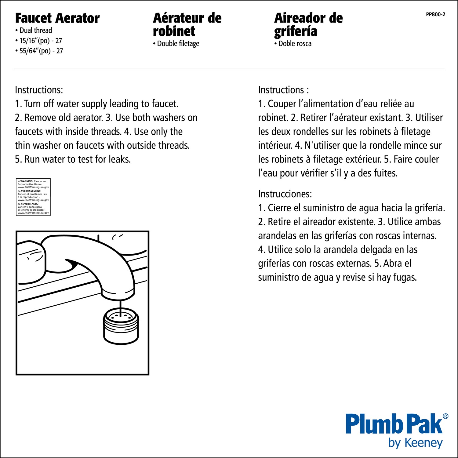 Plumb Pak PP800-2 White Chrome-Plated Faucet Aerator 15/16 x 55/64 in.-27