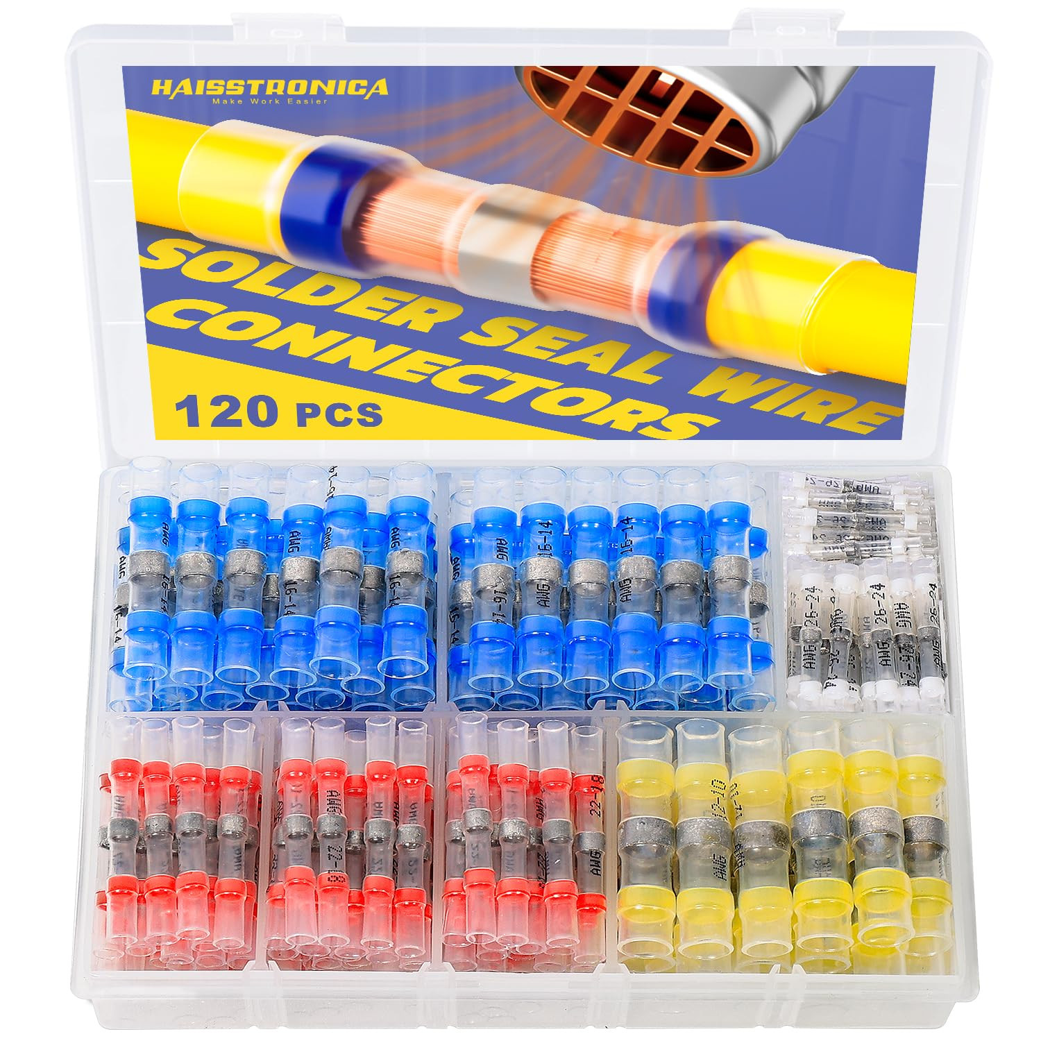 120PCS Solder Seal Wire Connectors, Marine Grade Heat Shrink Butt Splice Connect
