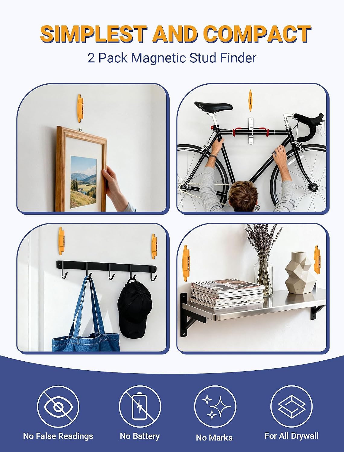 2-Pack Magnetic Stud Finder - No Batteries Required, Powerful Wall Stud Finde...