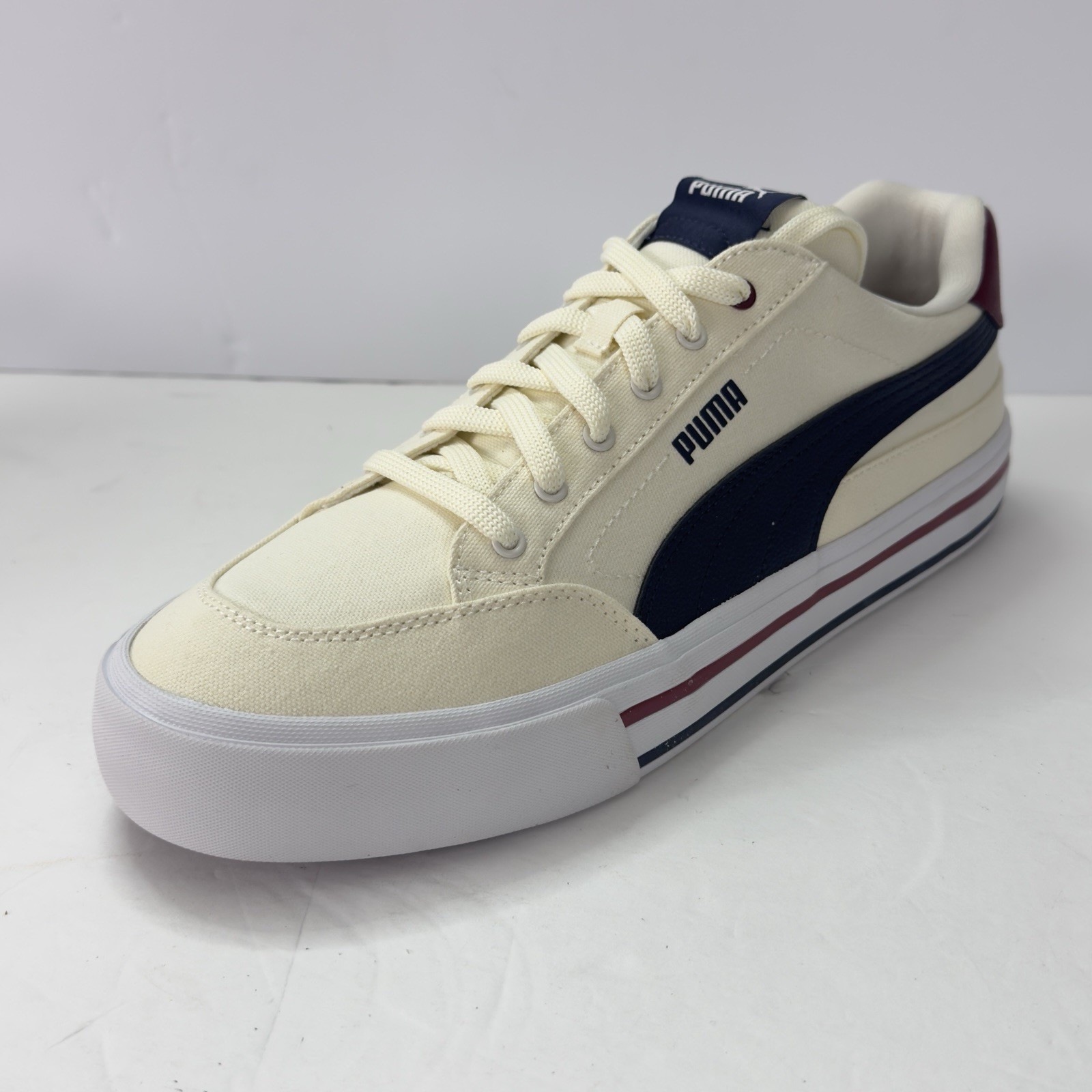 Puma Court Classic Vulc FS Sneakers Men’s 13 Warm White Navy Red Canvas Shoes