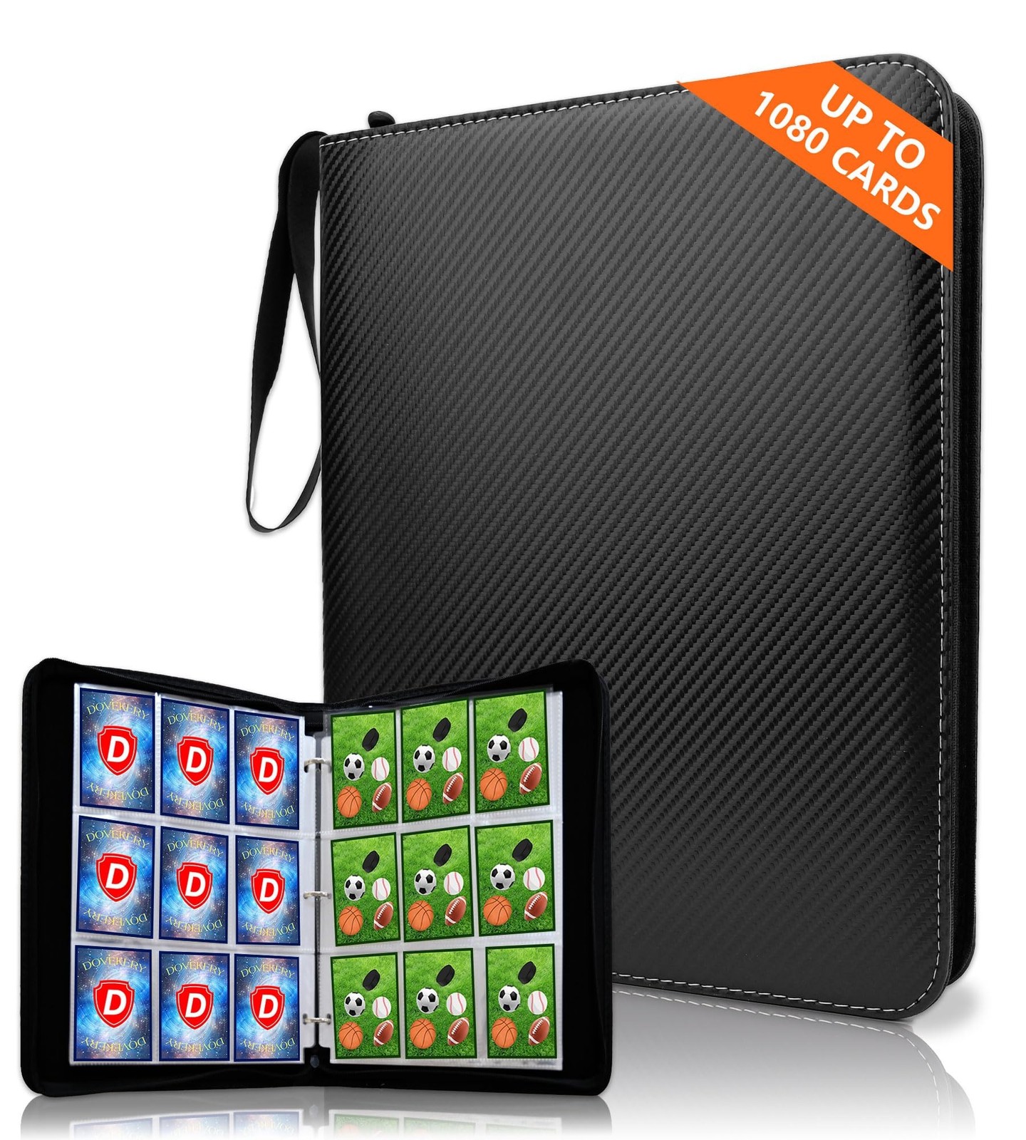 Trading Card Binder 9 Pocket, 1080 Cards Collection Folder with 60 Sleeves, Z...