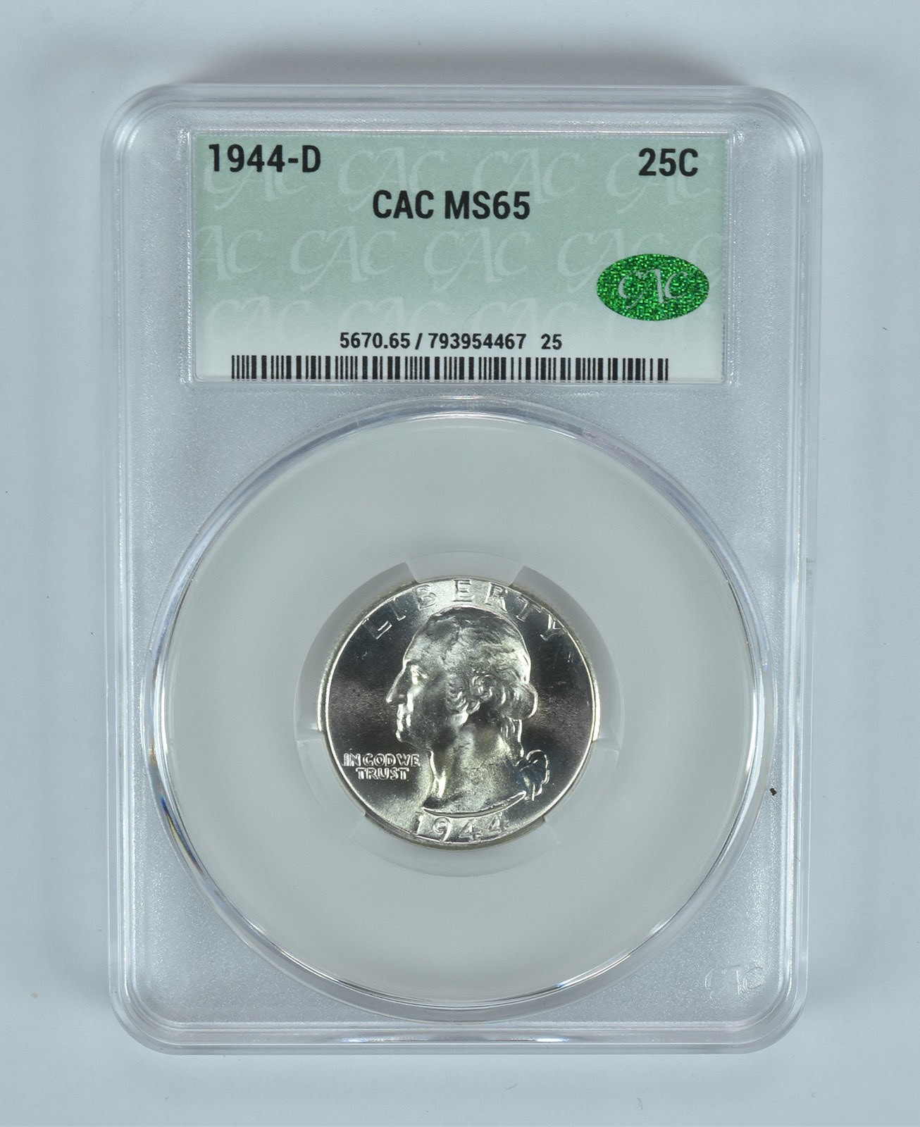 1944-D Washington Quarter MS65 CAC CACg