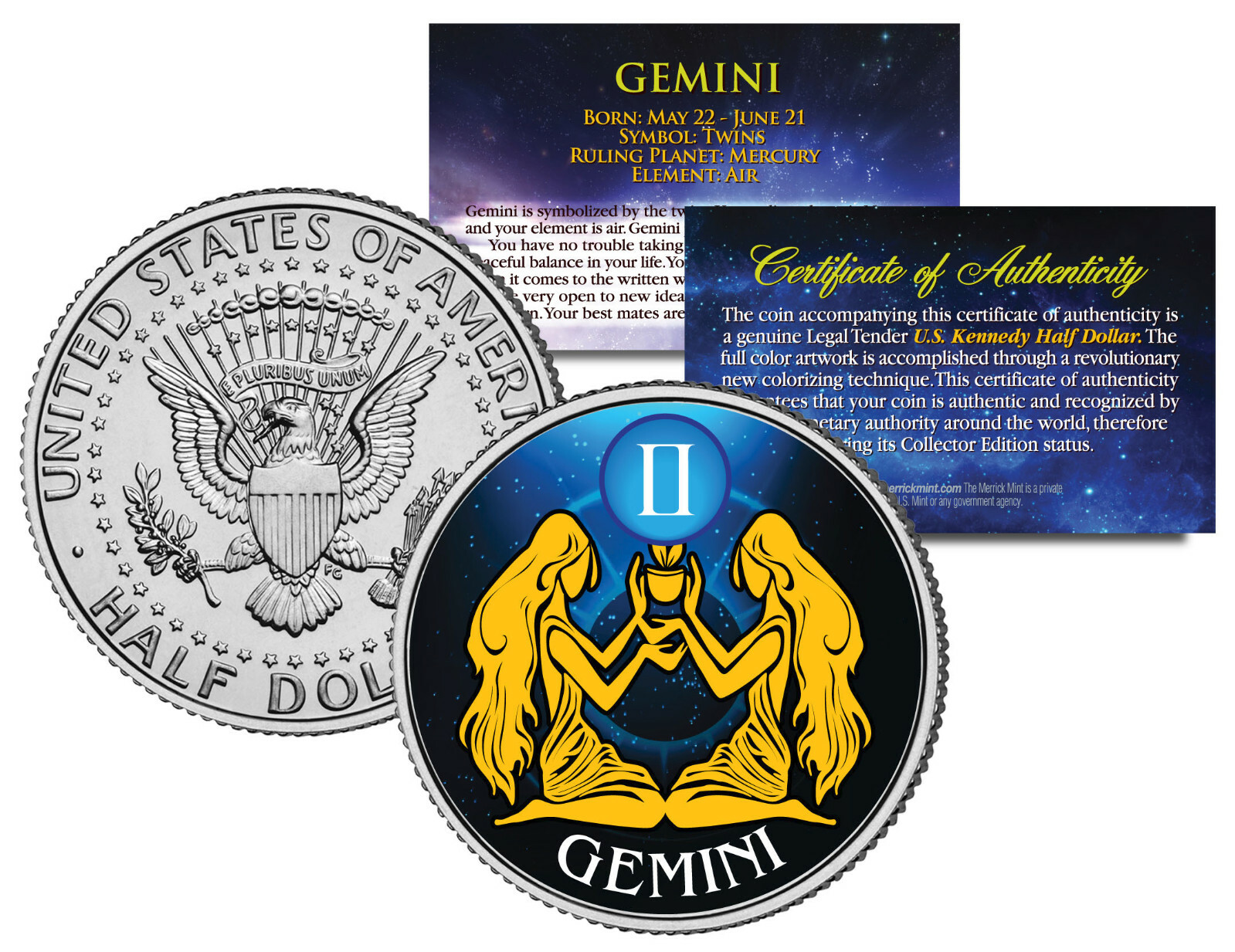 GEMINI - Horoscope Astrology Zodiac - JFK Kennedy Half Dollar U.S. Coin