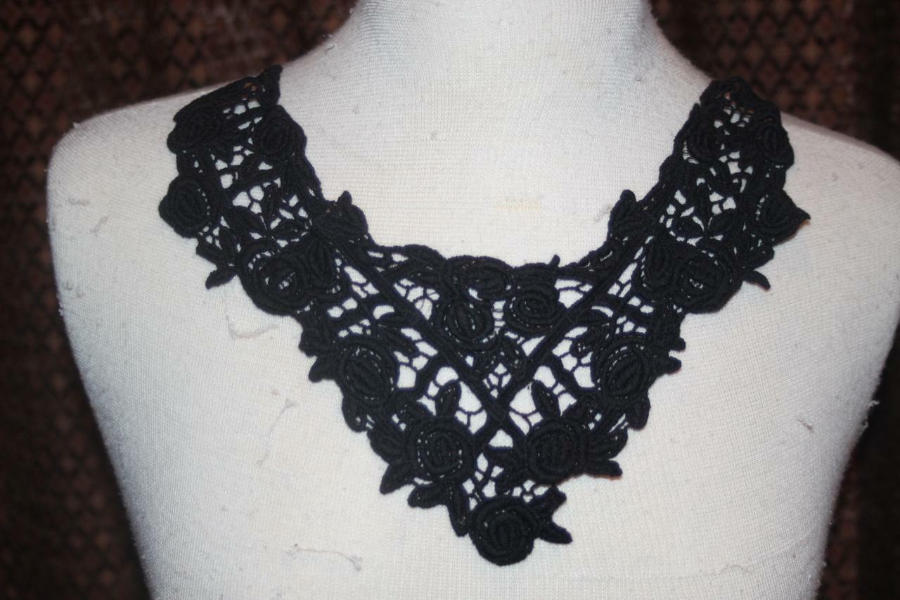 Lot of 6 BLACK bodice sewing dress blouse appliques Roses 12.5" x 8.5"