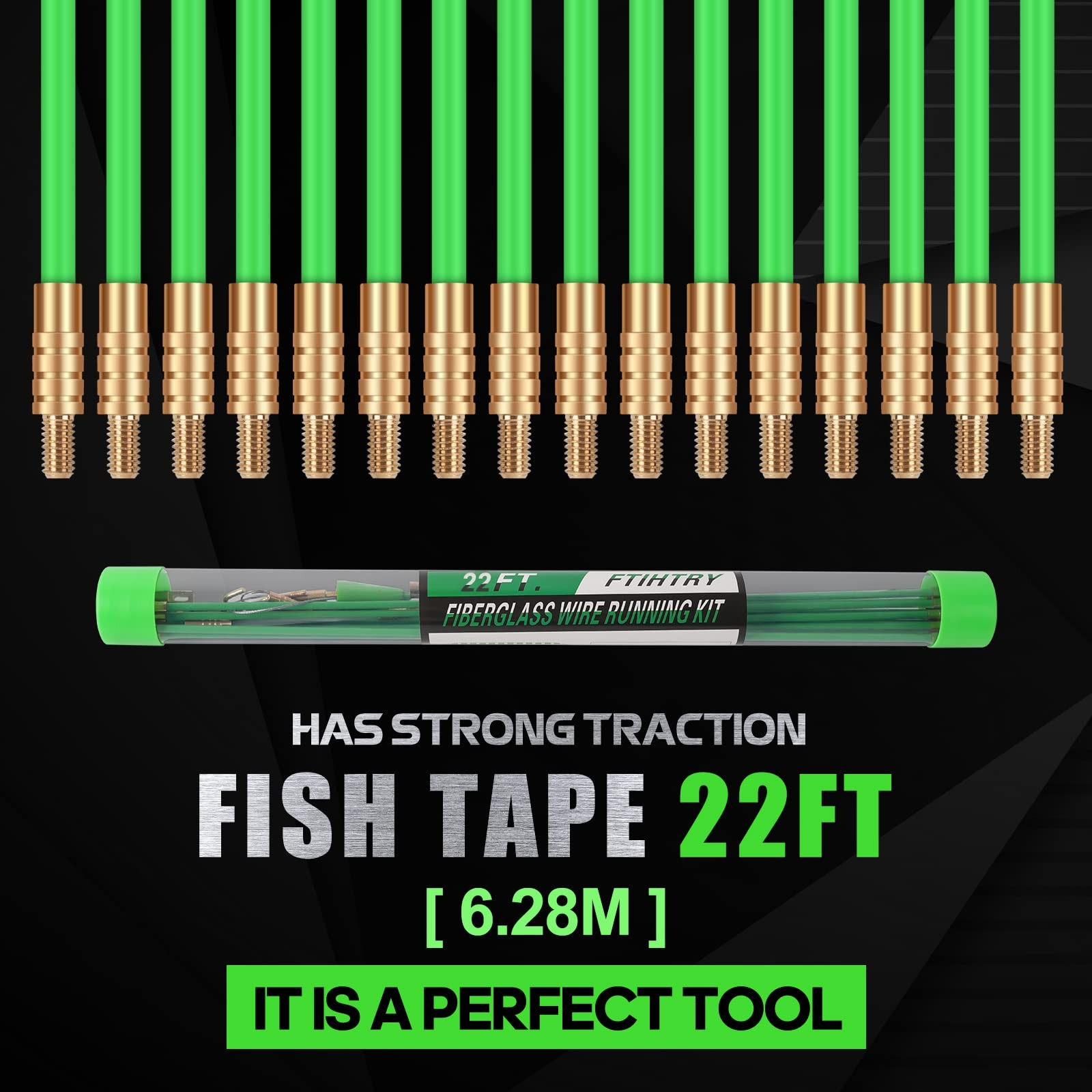 FTIHTRY 22FT Fiberglass Running Electrical Wire Cable Glow Rods Wire Pulling,...