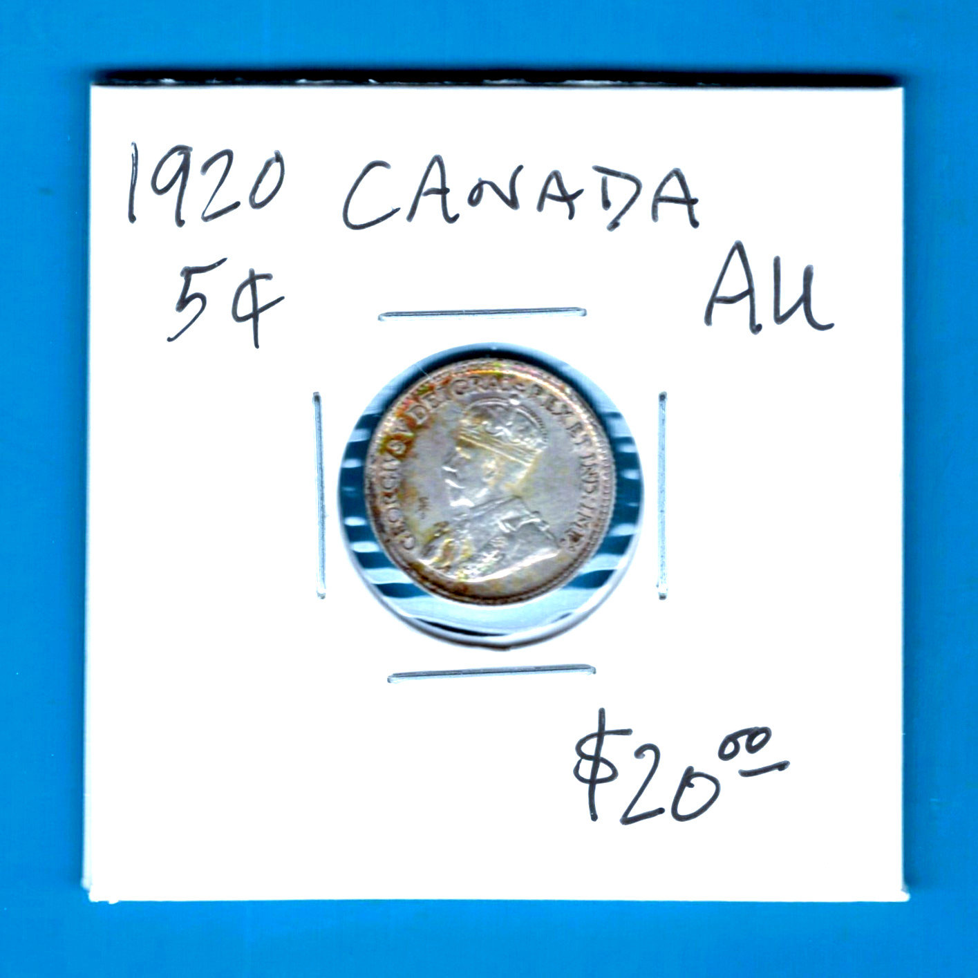 CANADA  - FANTASTIC HISTORICAL GEORGE V SILVER 5 CENTS, 1920, KM# 22a