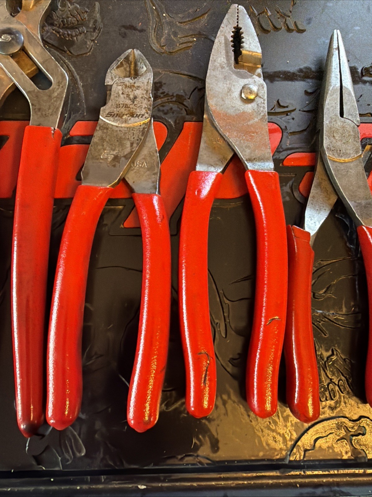 Snap On 6pc Pliers Set Red Side Cuts Needle Nose Pliers Extra Long