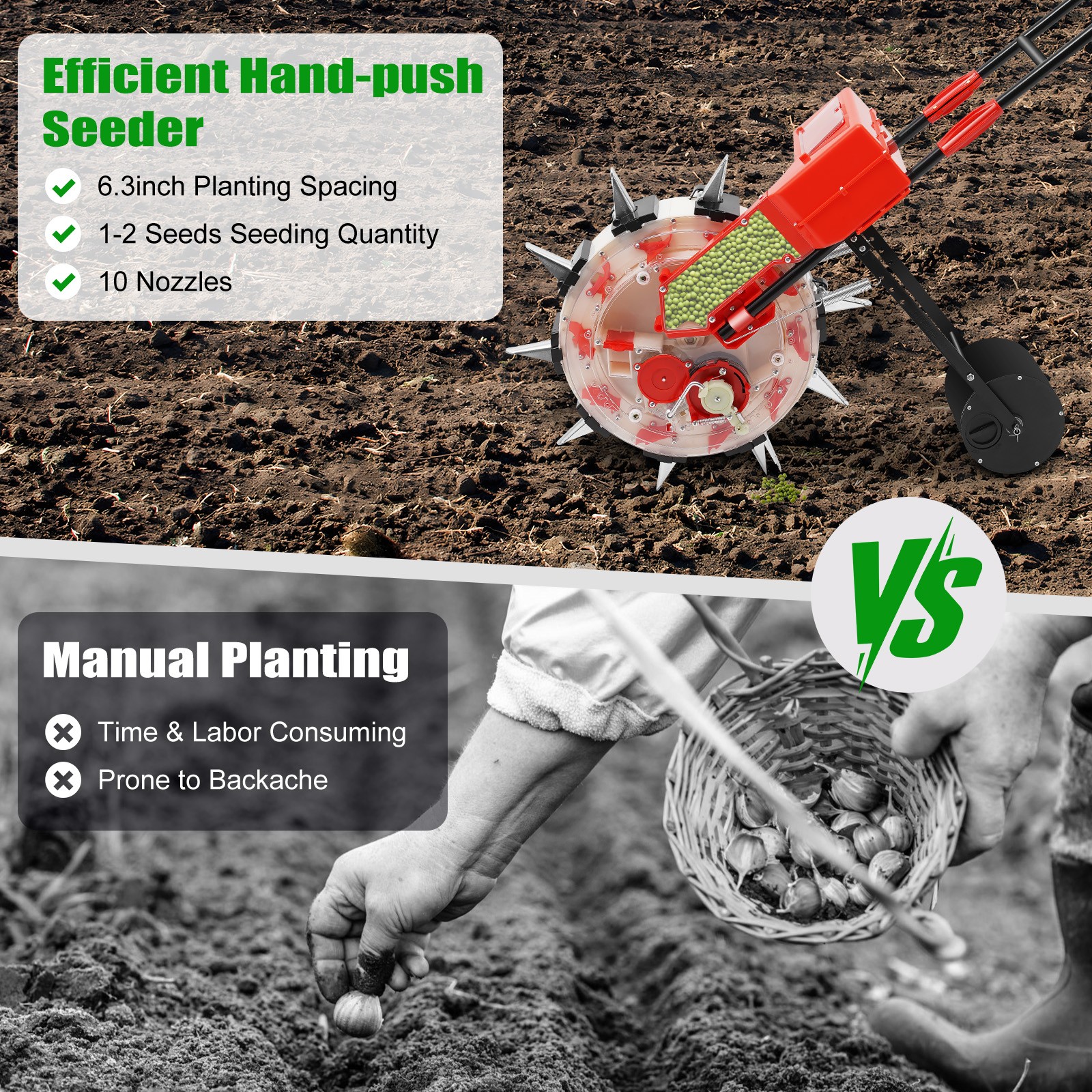 Hand push Roller Seeder Corn Soybean Fertilizer Machine Manual Planter 3.5-7.8cm