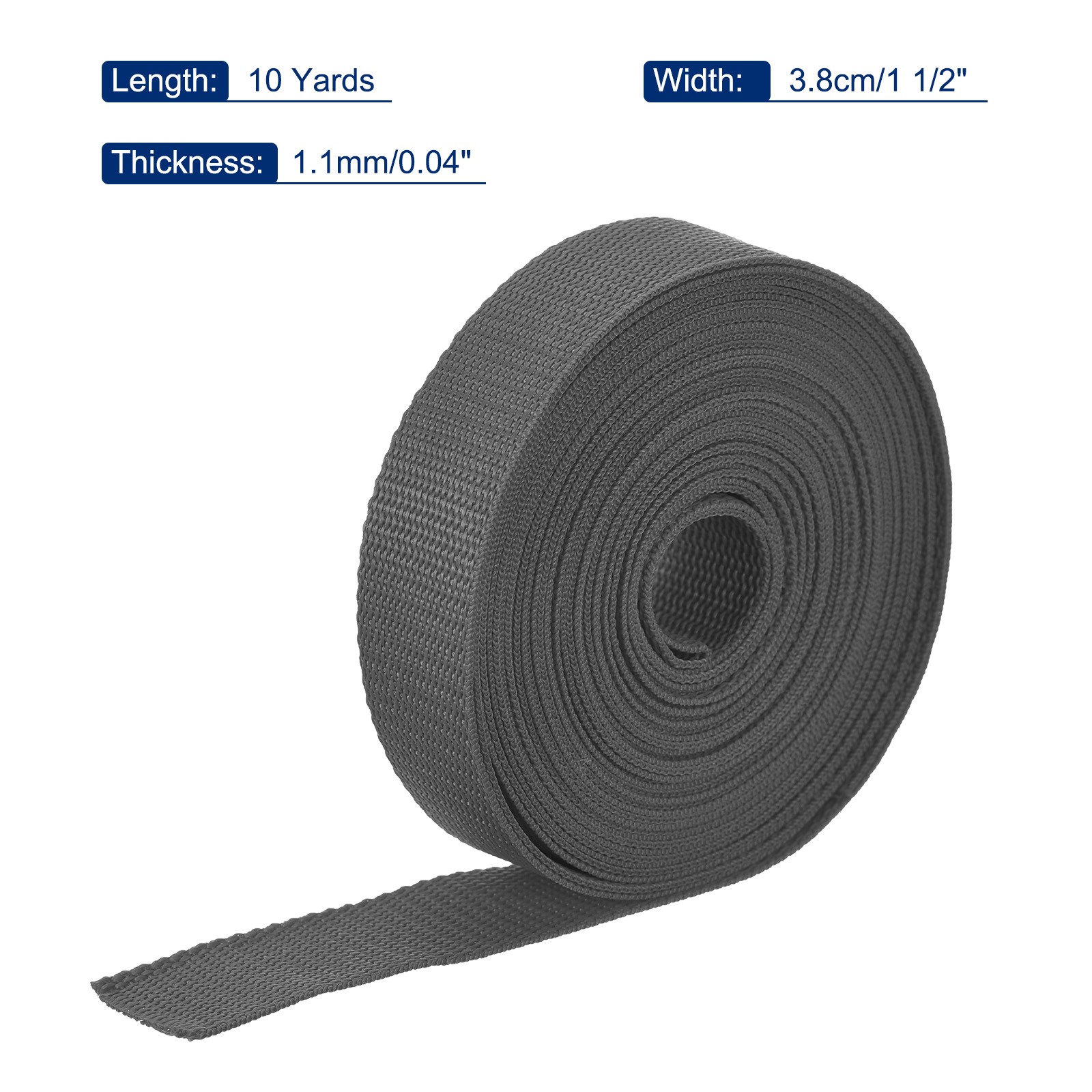 Lightweight Polypropylene Webbing Strap 3.8cm 10 Yard Dark Grey