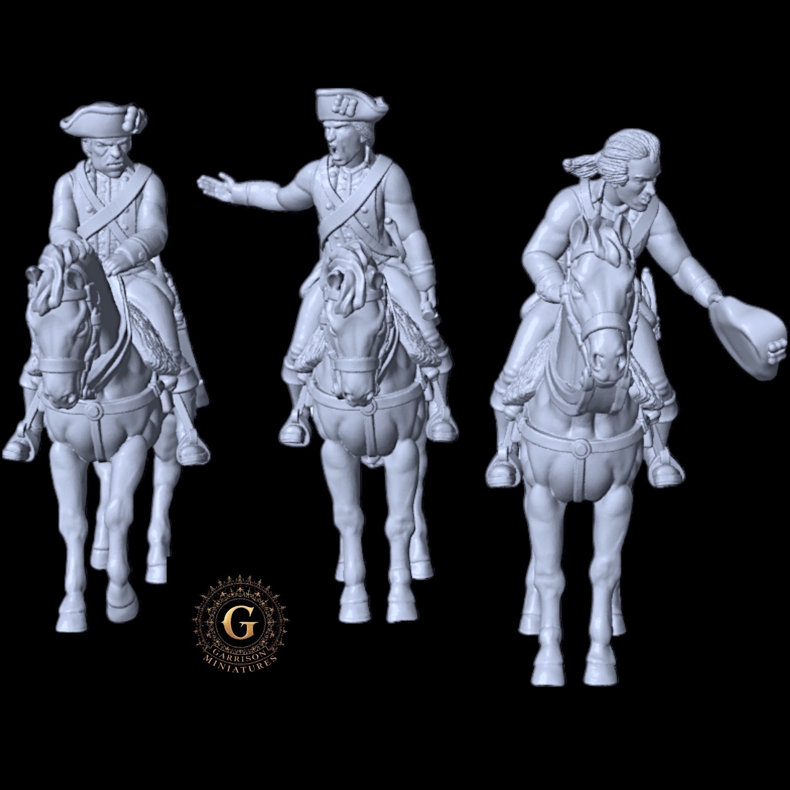 Revolutionary War Mounted Officers X3 28mm Wargames and Diorama Miniatures