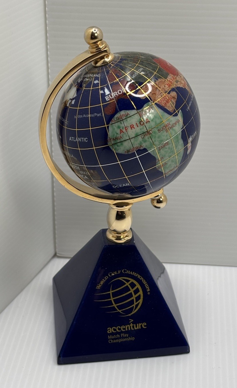 7 Semi-Precious Inlaid Gemstones Tabletop World Globe 7.5 Inches Tall See Photos