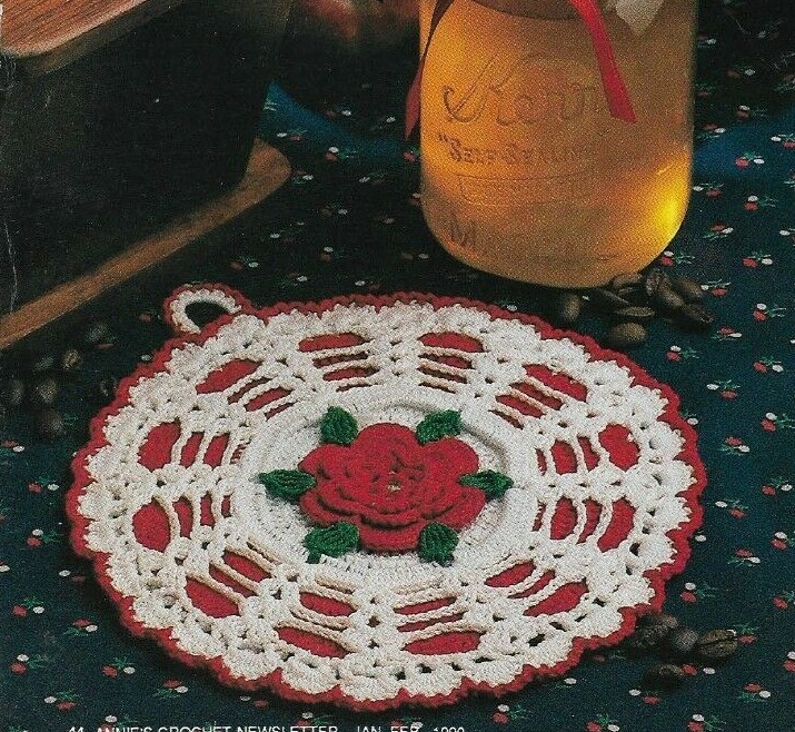 ROSE POT HOLDER HOME DECOR DIGEST SIZE CROCHET PATTERN INSTRUCTIONS
