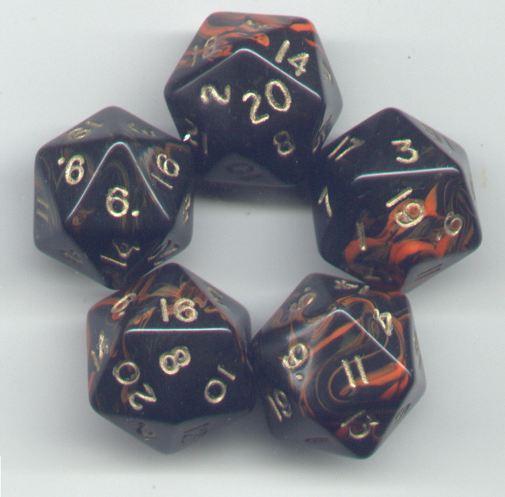 RPG Dice Set of 5 D20 - Oblivion Orange
