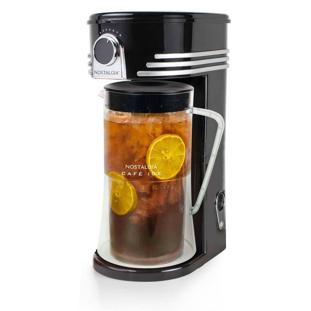 Nostalgia Iced Coffee & Tea Maker Black 12-Cup Plastic Pitcher Brew Flavor Dial