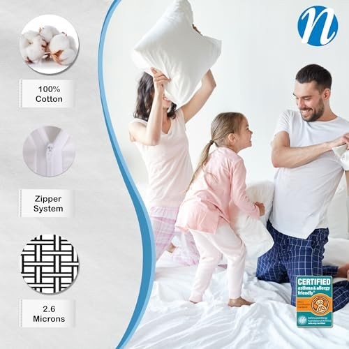 Pillow Protector Standard Cotton 300 Thread Count Hypoallergenic Zippered