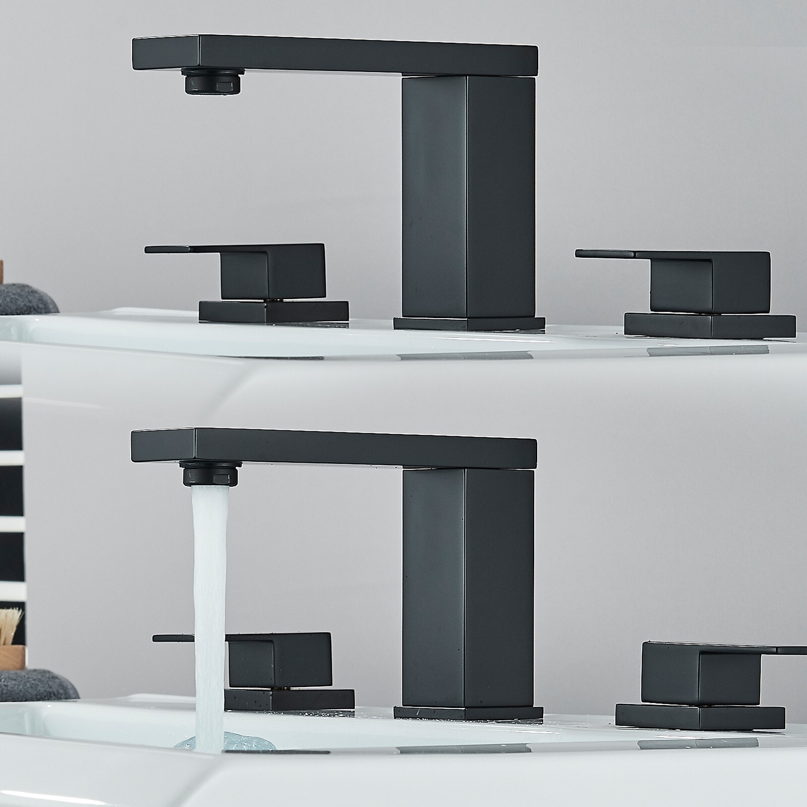 Black 8inch Widespread Bathroom Faucet 3 Holes Sink Vanity Faucet 2 Handle Mixer