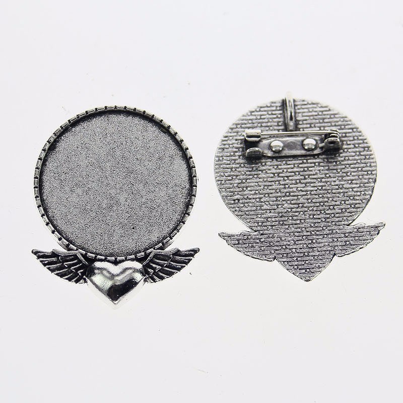 2pcs Tibetan silver color ROUND 20mm cabochon settings  brooch design XA079