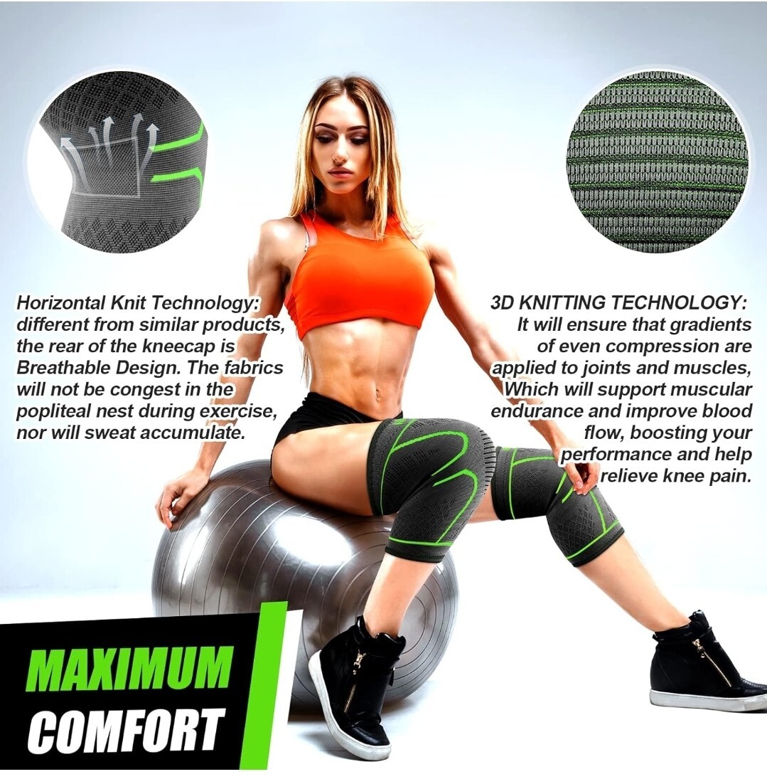 NEENCA 2 Pack Knee Brace Knee Compression Sleeve Support Size Small Green